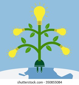 Bulb tree and Plug root, Concept : natural resource give many things, EPS10 Vector Illustration