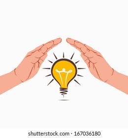 bulb under hand , save new idea concept vector