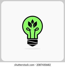 Bombilla en ilustración vectorial. Lámpara de bombilla ecológica con logotipo de hoja. Símbolo de la lámpara de ahorro de energía, icono. Eco Friendly, Eco world, hoja verde, símbolo de lámpara de ahorro de energía.