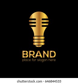 Bulb vector logo design. Creative microphone illustration