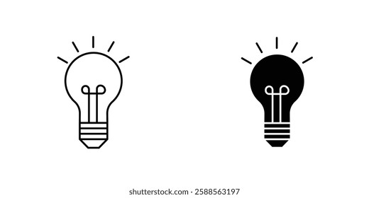 Bulb vectors icons set in filled and strokes on white background