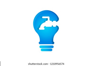 bulb, and water pipe faucet, plumbing idea logo Designs Inspiration Isolated on White Background