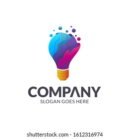 Bulb water splash logo design, fresh idea, colorful light bulb vector illustration, creativity symbol.