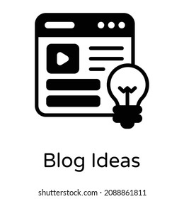 Bulb with website denoting solid icon of blog idea