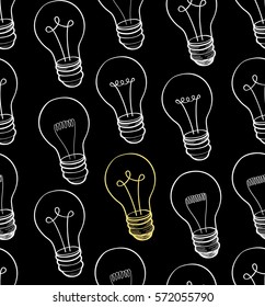 Bulb white background. Electric lamp seamless pattern. Doodle line sketch ornamental decor