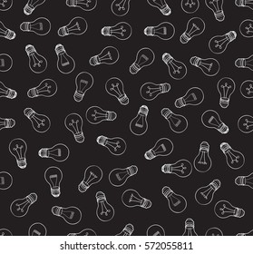 Bulb white background. Electric lamp seamless pattern. Doodle line sketch ornamental decor