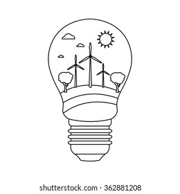 Bulb with wind power in style monoline. Vector illustration