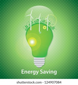Bulb with a windmills on a illumination background. Vector design