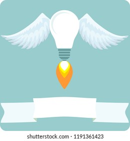 Bulb with wings. idea concept. Stock flat vector illustration.