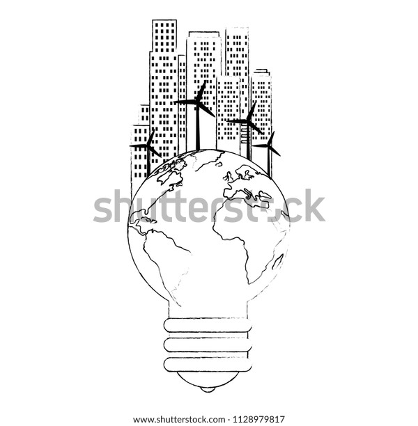 Bulb World Buildings Cityscape Stock Vector (Royalty Free) 1128979817