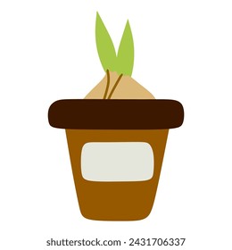 Bulbous houseplant in Hand drawn Flat style. Vector Cartoon Isolated illustration. Spring Floral Gardening Illustration. Flower in Flowerpot, Graphic Art for Design of Cards, Poster, Decoration, label