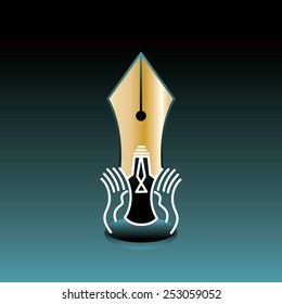 bulb-pen-nib-with-hand-concept
