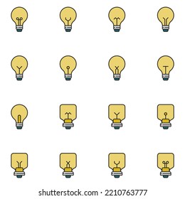 Bulbs Filled Line Icon Set Vector