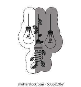 bulbs hanging with save bulb leaves icon, vector illustration