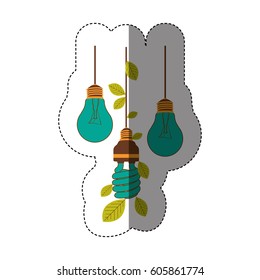 bulbs hanging with save bulb leaves icon, vector illustration