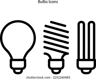 bulbs Icons. Light Bulb Bright, Creative Solution and Innovation Pictogram. Efficient Electric Low Energy Lightbulb Outline Sign.