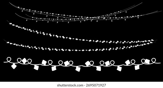 Lâmpadas isoladas sobre um fundo escuro. Garland brilhante. Festivo Natal luz guirlandas brancas. Vetor