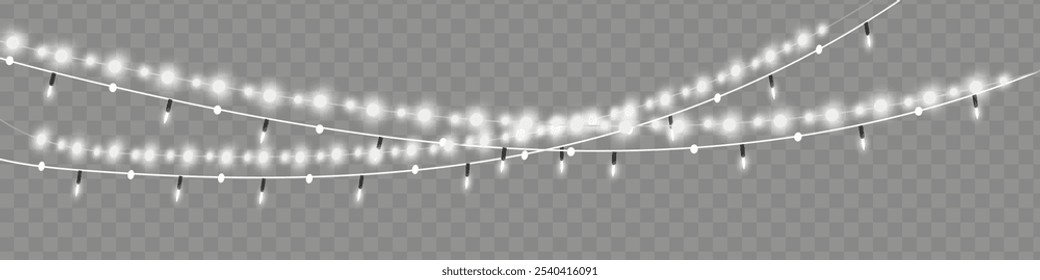 Lâmpadas isoladas em um fundo transparente. Garland brilhante. Festivo Natal luz guirlandas de ouro. Vetor.