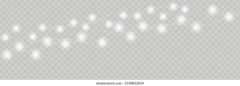 Bulbs isolated on a transparent background. Glowing garland. Festive Christmas light gold garlands. Vector