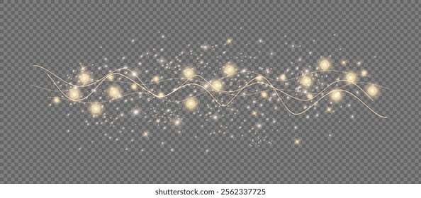 Bulbs isolated on a transparent background. Glowing garland. Festive Christmas light gold garlands. Vector