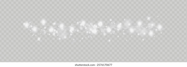 Bulbs isolated on a transparent background. Glowing garland. Festive Christmas light gold garlands. Vector.