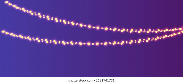 Bombillas aisladas sobre un fondo transparente. Guirnalda brillante. Navidades festivas guirnaldas blancas claras. Vector