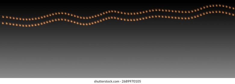 Bulbs isolated on a transparent background. Glowing garland. Festive Christmas light gold garlands. Vector.