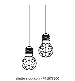 bulbs light with brains hanging icon