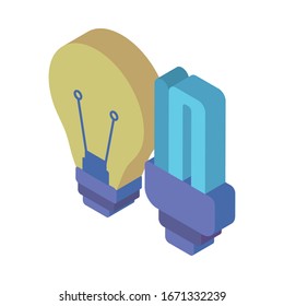 bulbs light energy flat style icon vector illustration design