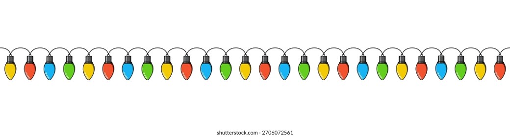 Bulbs on a string. Hanging light bulbs. Colorful light bulbs for decoration. Lights garland. Lights string decoration. Vector illustration