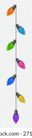 Bulbs on a string. Hanging light bulbs. Colorful light bulbs for decoration. Lights garland. Lights string decoration. Vector illustration