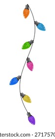 Bombillas en una cuerda. Bombillas colgantes. Bombillas de colores para la decoración. Guirnalda de luces. Luces decoración de cuerdas. Ilustración vectorial