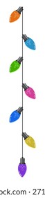 Bulbs on a string. Hanging light bulbs. Colorful light bulbs for decoration. Lights garland. Lights string decoration. Vector illustration