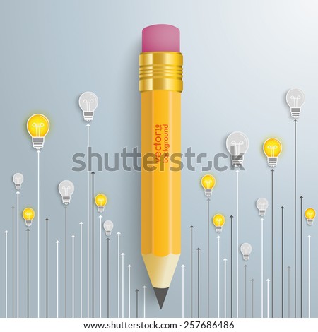 Bulbs with pencil on the silver background. Eps 10 vector file.