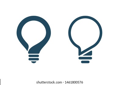 Bulbs with speech bubble on white background. Creative idea icons.