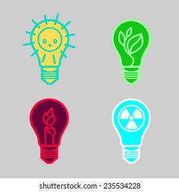 bulbs symbols of different types of renewable energy nuclear non-renewable solar -   template for the design of logos and signs