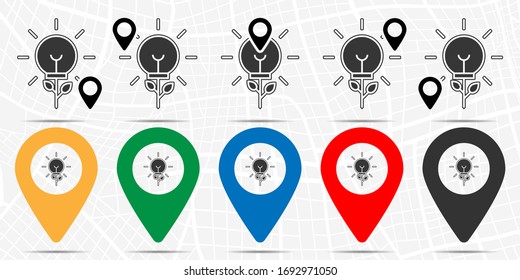 Bulb-shaped plant icon in location set. Simple glyph, flat illustration element of sustainable energy theme icons