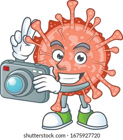 Bulbul coronavirus mascot design as a professional photographer with a camera