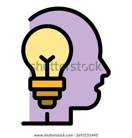 Buld idea head icon. Outline buld idea head vector icon color flat isolated