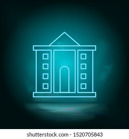 Bulding, neon blue. Blue neon, Building vector icon. Vector background.