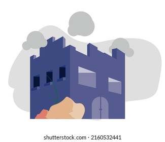 bulding with rocks and cloudy background ready scene for animation