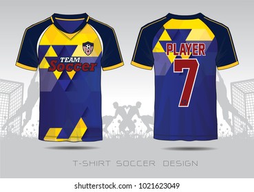 Bule and yellow layout football sport t-shirt design. Template front, back view. Soccer kit national team shirt mock up. Vector Illustration.