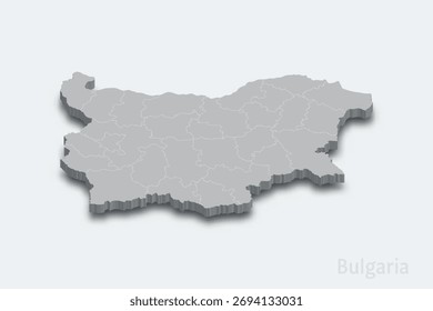 Mapa isométrico 3D de Bulgaria con regiones fronterizas