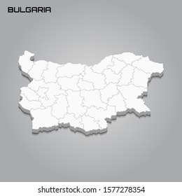 Bulgaria 3d map with borders of regions. Vector illustration