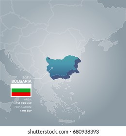 Bulgaria 3d map with information of area and population of the country.