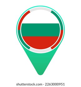 Bulgaria (BG) National Flag Circular Round Target Pin Green Map Pointer Location Mark Logo Icon Isolated on White Background