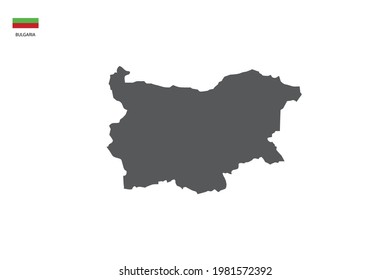Bulgaria black shadow map isolated on white background with Bulgaria icon flag on the left corner.
