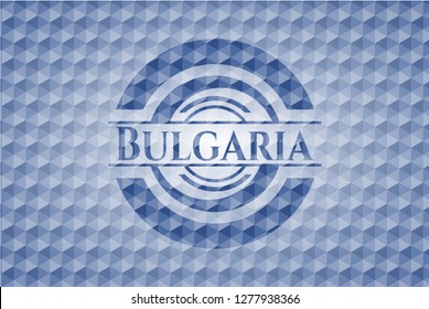 Bulgaria blue badge with geometric pattern background.