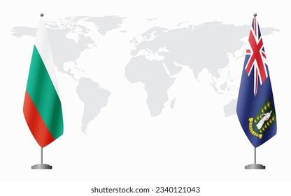 Bulgaria and British Virgin Islands flags for official meeting against background of world map.