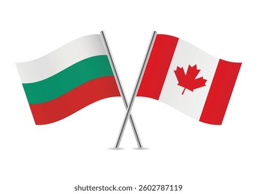 Bulgaria and Canada crossed flags. Bulgarian and Canadian flags on a white background. Vector icon set. Vector illustration.